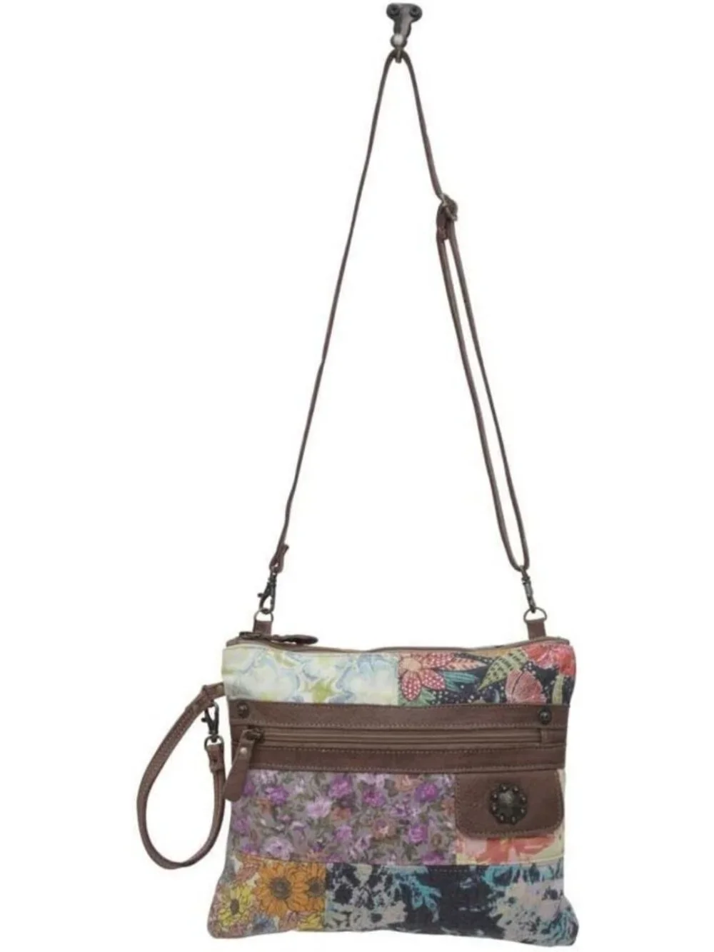 Stylish Patchwork Canvas Purse for Women with Leather Strap - Boho Casual Bag